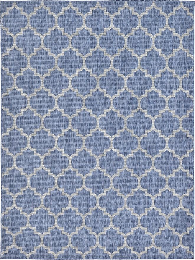 Unique Loom Outdoor Trellis Collection Area Rug (9' x 12' Rectangle, Navy Blue/ Ivory)