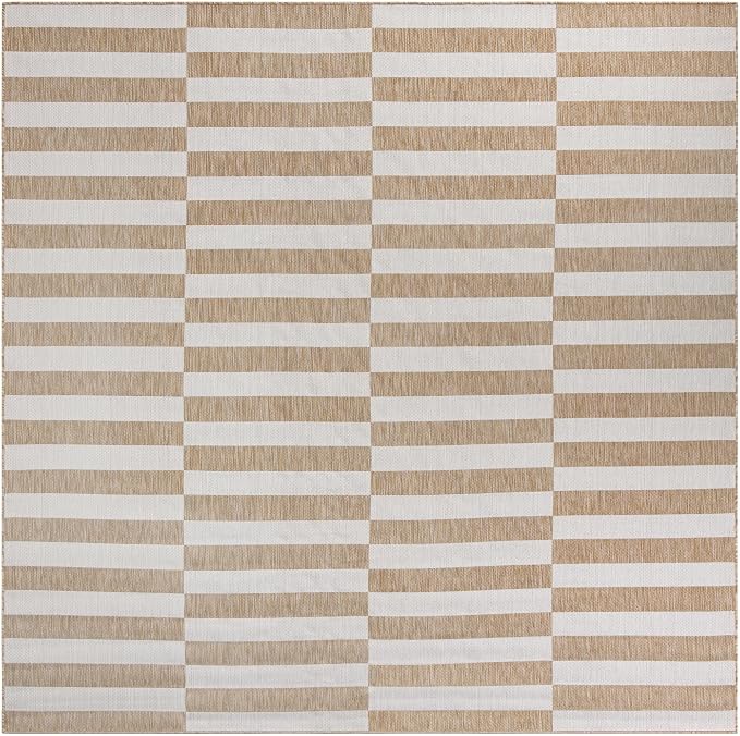 Unique Loom Outdoor Striped Collection Area Rug - Striped (10' Square Taupe/Ivory)