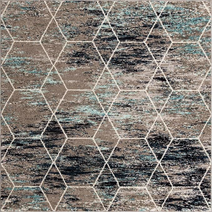 Unique Loom Trellis Frieze Collection Area Rug - Geometric (7' Square, Blue Multi/ Ivory)