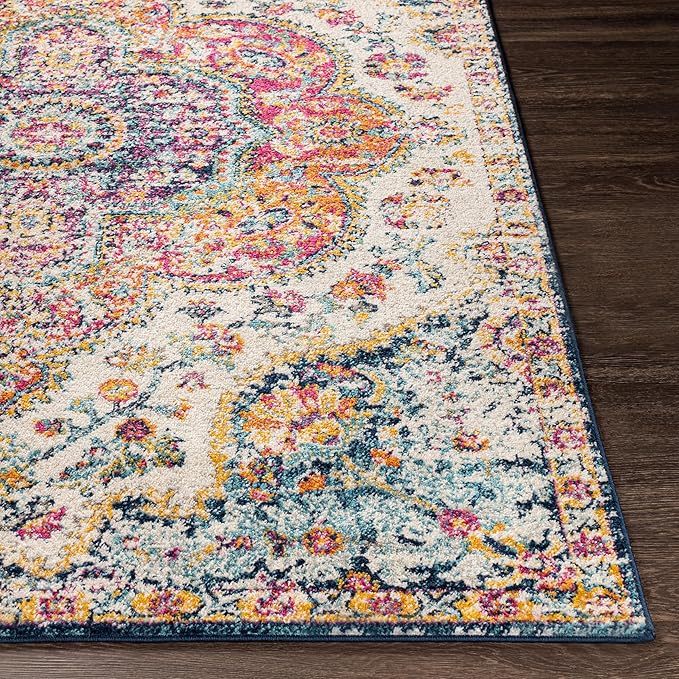 Livabliss Area Rugs - 3x7 Romaine Vintage Boho Fuchsia Mustard Blue Runner Area Rug for Living Room Bedroom - Floral Medallion Stain Resistant Carpet for Kitchen, Nursery, Office (2'7" x 7'6", Runner)
