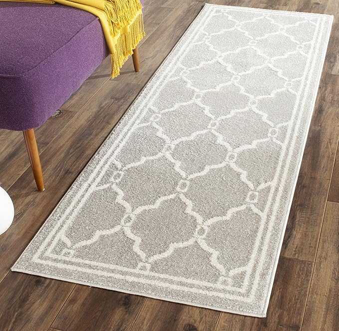 SAFAVIEH Amherst Collection Runner Rug - 2'3" x 21', Light Grey & Ivory, Trellis Design, Non-Shedding & Easy Care, Ideal for High Traffic Areas in Living Room, Bedroom (AMT414B)