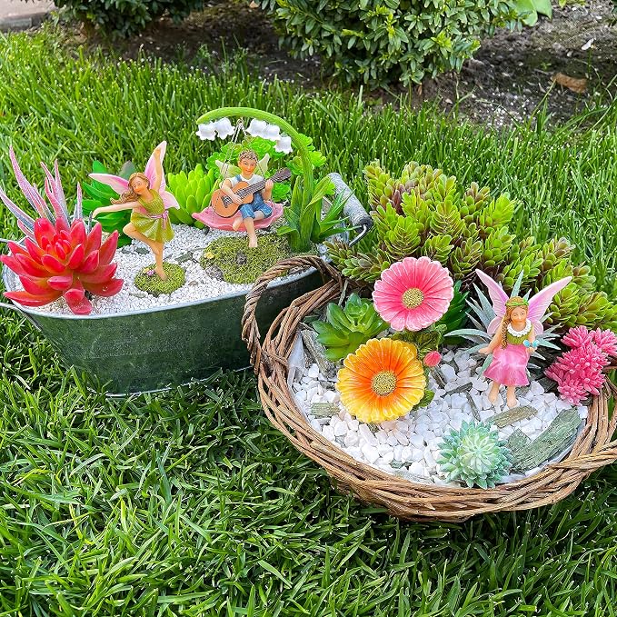 Mood Lab Fairy Garden Figurines - Dancing Swing Set (5 pcs) - Miniature Decorative Statues & Accessories - Outdoor & Indoor Garden Decor