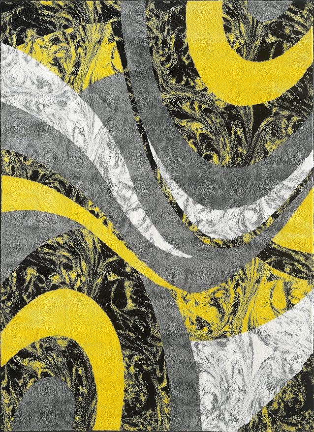 Yafa Home Fashion Modern Contemporary Swirls Design Area Rug, Luxurious, Elegant, and Fashionable Area Rug (Yellow, 2 ft X 7 ft)