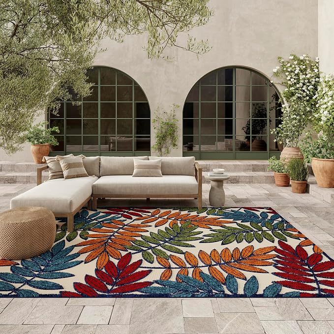 Nourison Home Aloha Multicolor 9' x 12' Area Rug - Easy Clean, Non Shedding, Bed Room, Living Room, Dining Room, Kitchen (9' x 12')