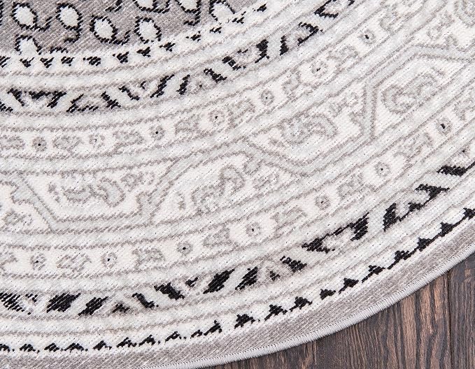 Unique Loom Williamsburg Collection Traditional Border with Dotted Center Area Rug, Round 3' 7" x 3' 7", Gray/Beige