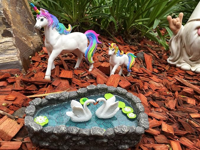GlitZGlam Miniature Swan Pond - Love is in the Air! A Miniature Swan Pond for Miniature Fairy Garden and Miniature Garden Accessories