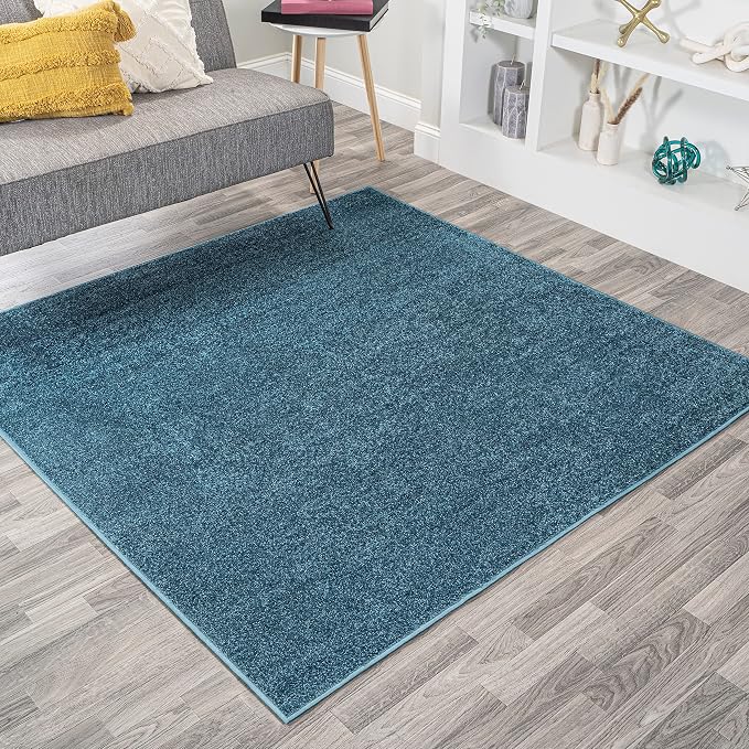 JONATHAN Y Haze Solid Low-Pile Turquoise 9x9 Square Indoor Area Rug, Coastal,Bohemian,Minimalist,Classic, Easy-Cleaning for Living Room,Bedroom,Kitchen,Pet Friendly,Non-Shedding (SEU100H-9SQ)