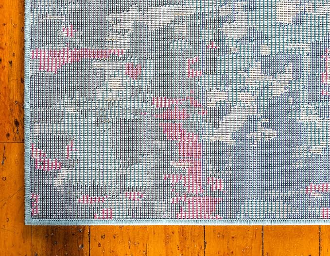 Unique Loom Jardin Collection Colorful, Vibrant, Abstract, Modern Area Rug (7' 0 x 10' 0 Rectangular, Blue/ Pink)