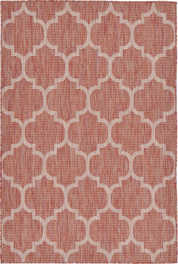 Unique Loom Outdoor Trellis Collection Area Rug (4' 1" x 6' 1" Rectangle, Rust Red/ Ivory)