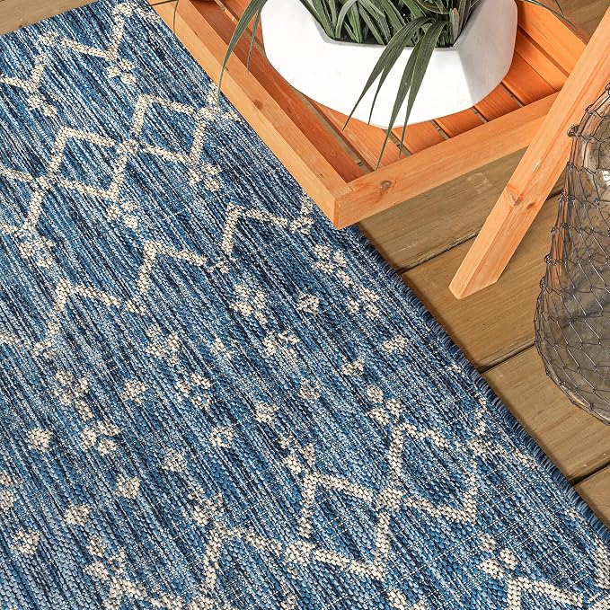 JONATHAN Y Moroccan Geometric Indoor Outdoor Runner Rug 2X14 Navy/Light Gray, Ourika Textured Weave for Backyard, Patio, Porch, Easy-Cleaning, High Traffic, Pet-Friendly, Non-Shedding (SMB108B-214)