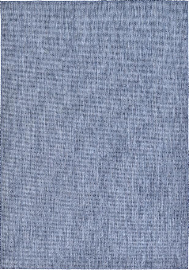 Unique Loom Collection Casual Transitional Solid Heathered Indoor/Outdoor Flatweave Area Rug (8' x 11' 4" Rectangle, Blue/Navy Blue)
