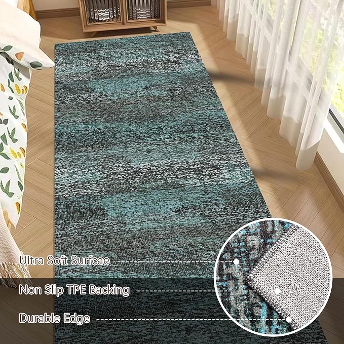 Washable Area Rug - 1/6 Thick - Stain & Water Resistant Non-Slip - Resistant Rug for Living Room, Bedroom, Nursery, Pet & Child Friendly, Vintage Charm Area Rugs (Green, 2'6'' x 8')
