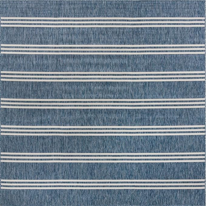 Unique Loom Jill Zarin Outdoor Collection Area Rug - Anguilla (10' 8'' Square, Blue/ Ivory)