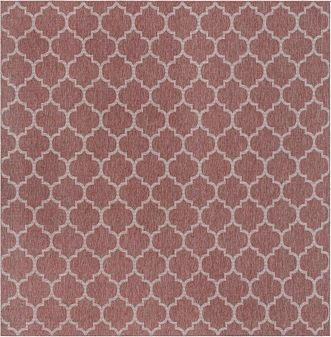 Unique Loom Outdoor Trellis Collection Area Rug - Trellis (Square 13' 0" x 13' 0", Rust Red/ Ivory)