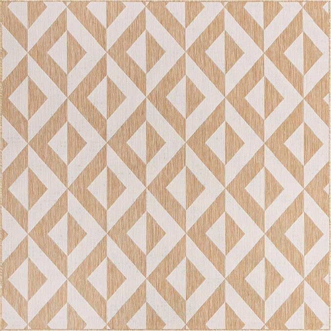 Unique Loom Outdoor Collection Area Rug - Napa (7' 10" Square, Beige/ Brown)