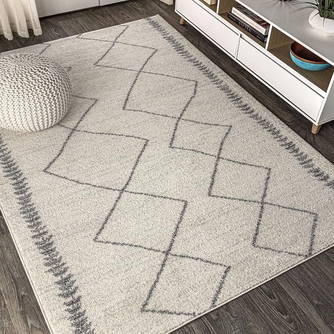 JONATHAN Y Zaina Moroccan Beni Souk Cream/Gray Indoor Area Rug, 5x8, Contemporary, Modern, Easy-Cleaning for Living Room, Bedroom, Kitchen, Pet Friendly, Non-Shedding (MOH203B-5)
