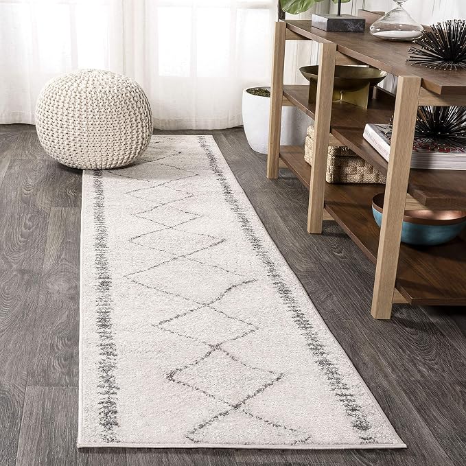 JONATHAN Y Zaina Moroccan Beni Souk Cream/Gray Runner Rug, 2x8, Contemporary, Modern, Easy-Cleaning for Living Room, Bedroom, Kitchen, Pet Friendly, Non-Shedding (MOH203B-28)