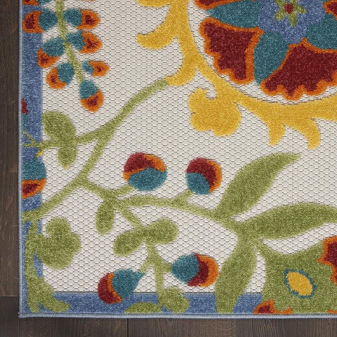 Nourison Home Aloha Ivory Multicolor 5'3" x 7'5" Area Rug - Easy Clean, Non Shedding, Bed Room, Living Room, Dining Room, Kitchen (5' x 8')
