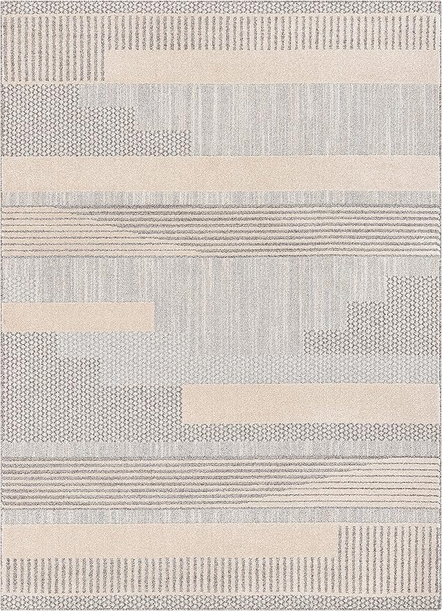 Well Woven Harlow Collection Briar Beige - Modern Tribal Minimalist Geometric 8x10 Area Rug - Ideal for Living Room, Dining Room & Bedroom - Durable, Stain Resistant & Easy to Clean