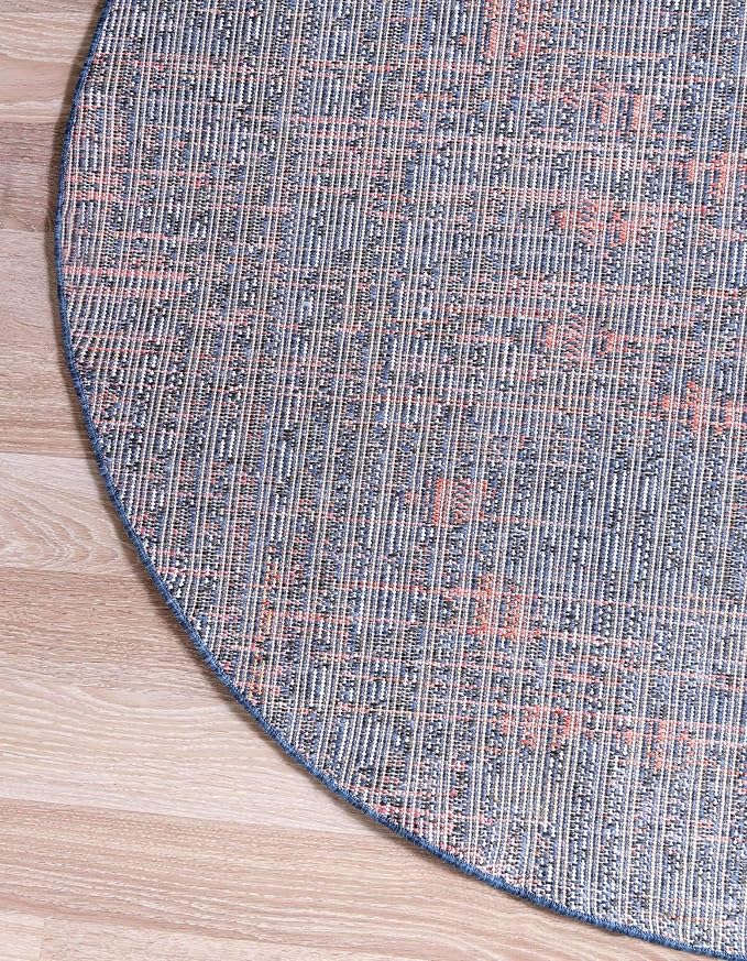 Unique Loom Morocco Collection Abstract Border, Diamond, Bohemian Area Rug (4' 0 x 4' 0 Round, Navy Blue/Black)