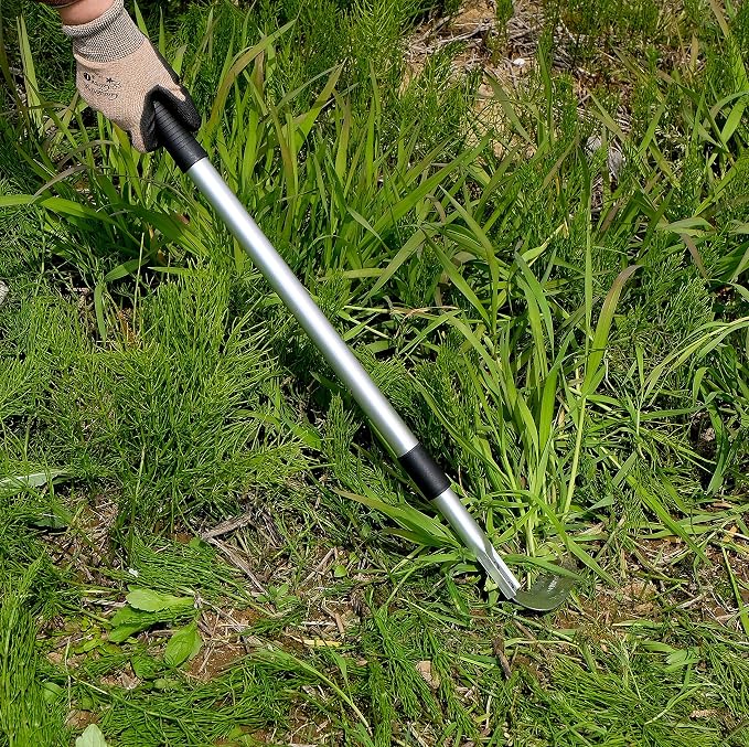 Weeding Sickle Long Handle Adjustable (26-1/2" to 42-3/4") Japanese Stainless Steel, Made in Japan, Telescoping Weeding Tool for Garden, Stand Up Weeder Sickle Hand Tool (Straight & Serrated Blade)