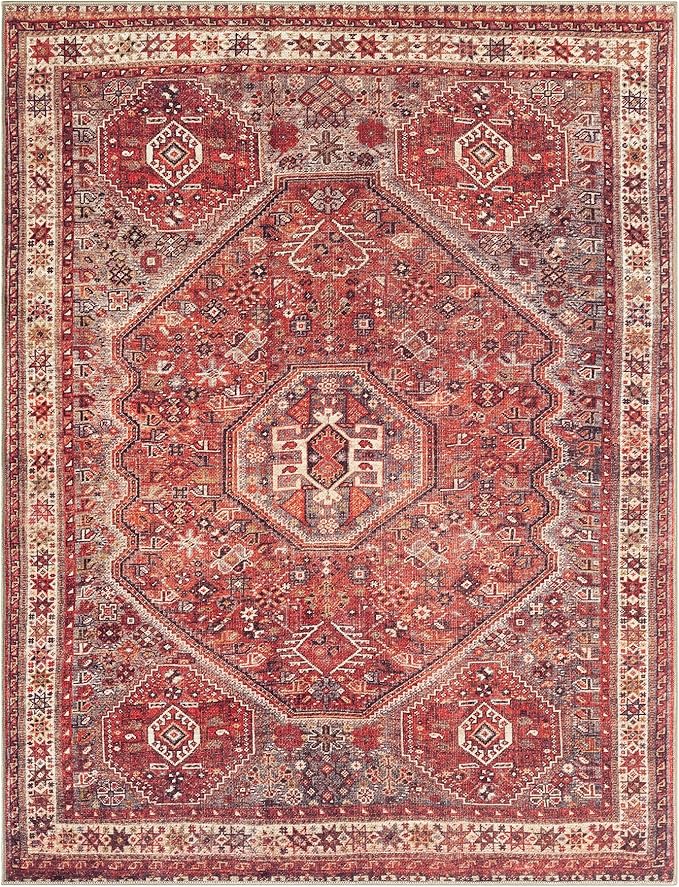 Keen Home Design Vintage Washable Area Rug, Non-Slip Low Pile, 4x6 | Machine Washable Cotton Chenille, 0.25In Low Pile, Rubber Non-Slip Back; Kitchen, Entryway, Bedroom, Dining Room