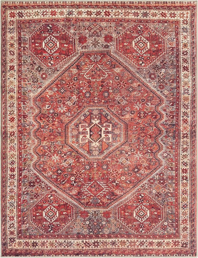 Keen Home Design Vintage Washable Area Rug, Non-Slip Low Pile, 5x7 | Machine Washable Cotton Chenille, 0.25In Low Pile, Rubber Non-Slip Back; Living Room, Bedroom, Dining Room, Office
