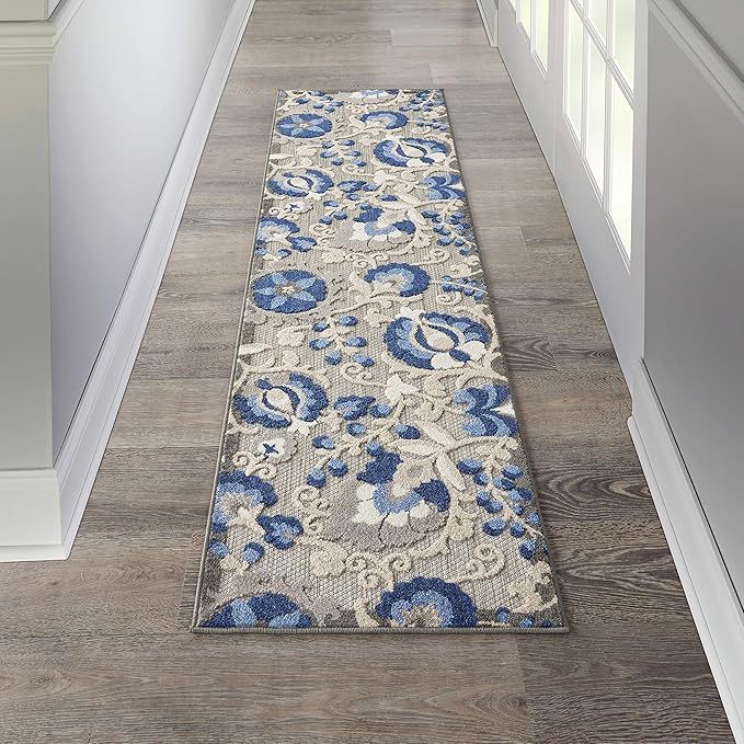 Nourison Home Aloha Natural Blue 2' x 6' Area Rug - Easy Clean, Non Shedding, Bed Room, Living Room, Dining Room, Kitchen (6' Runner)