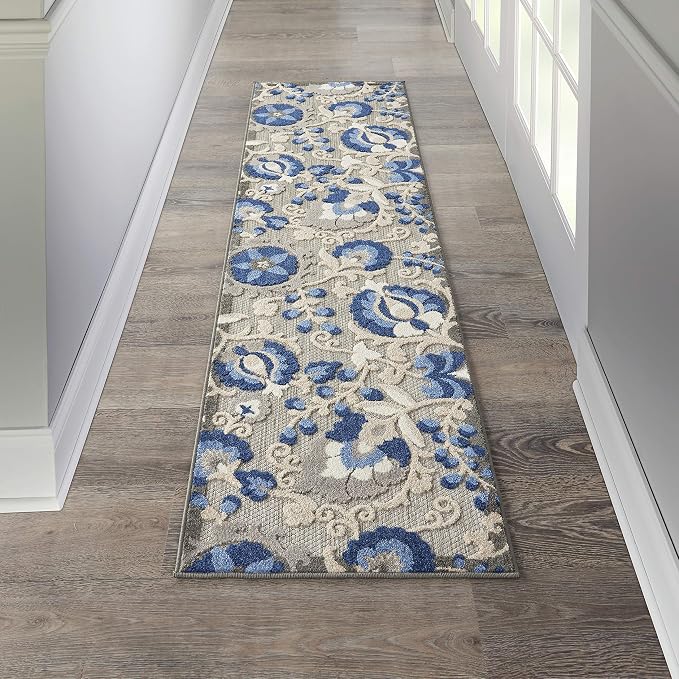 Nourison Home Aloha Natural Blue 2'3" x 10' Area Rug - Easy Clean, Non Shedding, Bed Room, Living Room, Dining Room, Kitchen (10' Runner)