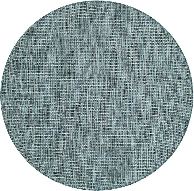 Unique Loom Outdoor Solid Collection Area Rug (4' 1" Round Teal/Navy Blue)