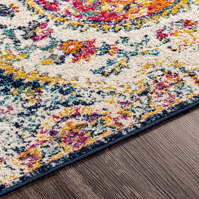 Livabliss Area Rugs - 4x6 Romaine Vintage Boho Fuchsia Mustard Blue Area Rug for Living Room Bedroom - Floral Medallion Stain Resistant Carpet for Kitchen, Nursery, Office (3'11" x 5'7")
