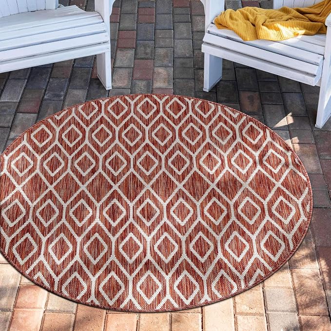 Jill Zarin Outdoor Collection Area Rug - Turks and Caicos (4' Round Rust Red/Ivory)