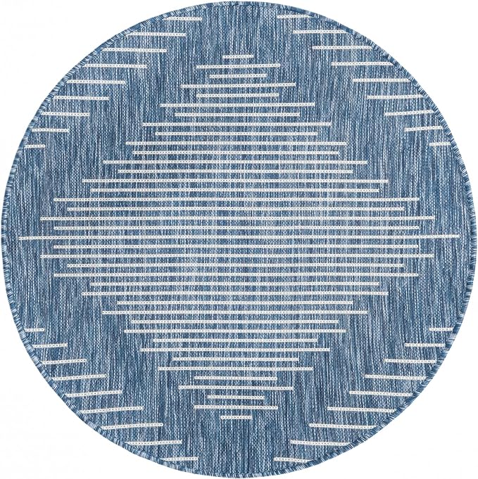 Unique Loom Outdoor Modern Collection Area Rug - Tambor (3' 3" Round Blue/Ivory)