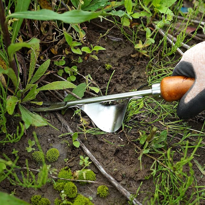 Japanese Garden Weeding Tools Set (Telescoping Long Handle Sickle, Root Puller, Hand Rake) Gardening Weeder Tools Set, Made in Japan