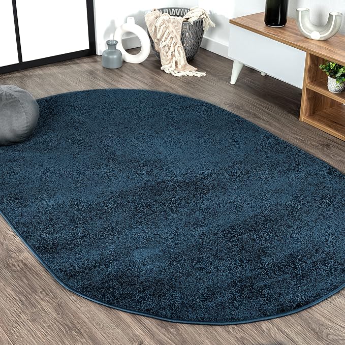 JONATHAN Y Haze Solid Low-Pile Navy 4x6 Oval Indoor Area Rug, Coastal,Bohemian,Minimalist,Classic, Easy-Cleaning for Living Room,Bedroom,Kitchen,Pet Friendly,Non-Shedding (SEU100C-4OV)