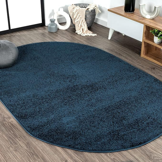 JONATHAN Y Haze Solid Low-Pile Navy 4x6 Oval Indoor Area Rug, Coastal,Bohemian,Minimalist,Classic, Easy-Cleaning for Living Room,Bedroom,Kitchen,Pet Friendly,Non-Shedding (SEU100C-4OV)
