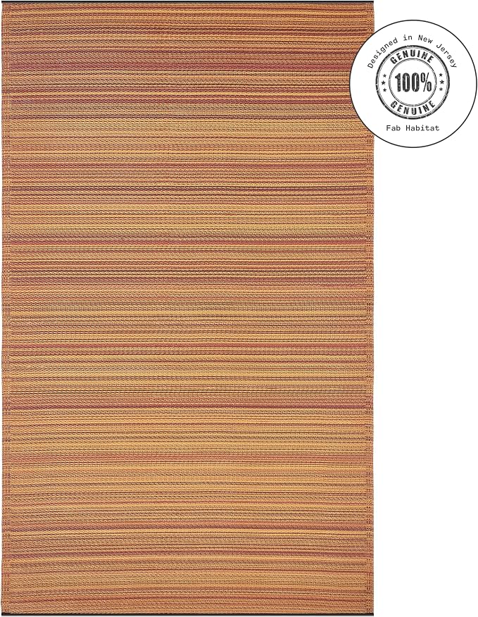 Fab Habitat Stripe Coastal Colorful Outdoor Rug - Waterproof, Crease-Free Fade Resistant, Reversible - Recycled Plastic - Patio Porch Balcony Deck Yard Garden - Cancun Terracotta - 8x10 ft