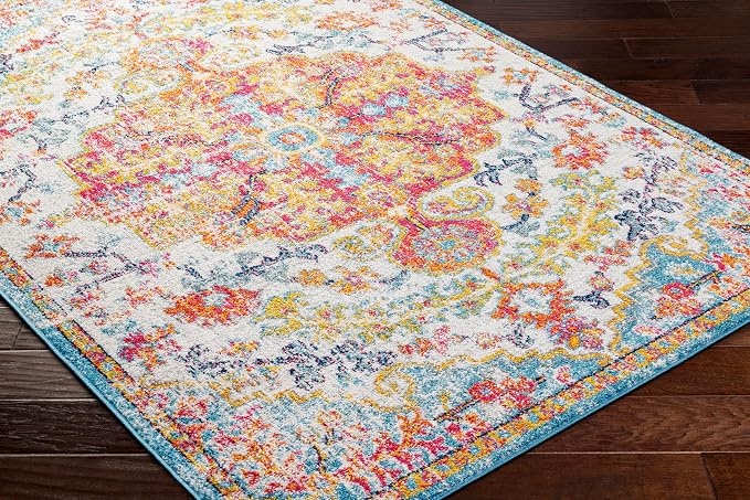 Livabliss Odelia Vintage Bohemian Area Rug,9' x 12'6",Orange/Aqua