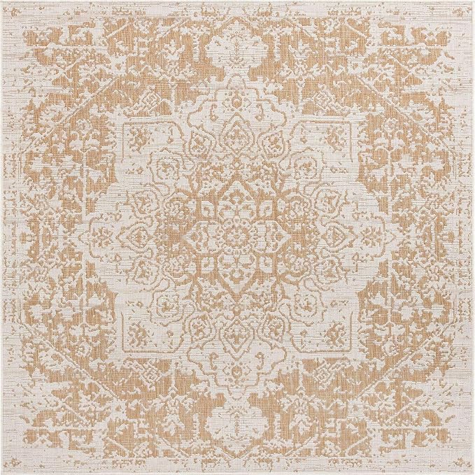 Unique Loom Outdoor Collection Area Rug - Dubai (7' 10" Square, Beige/ Brown)