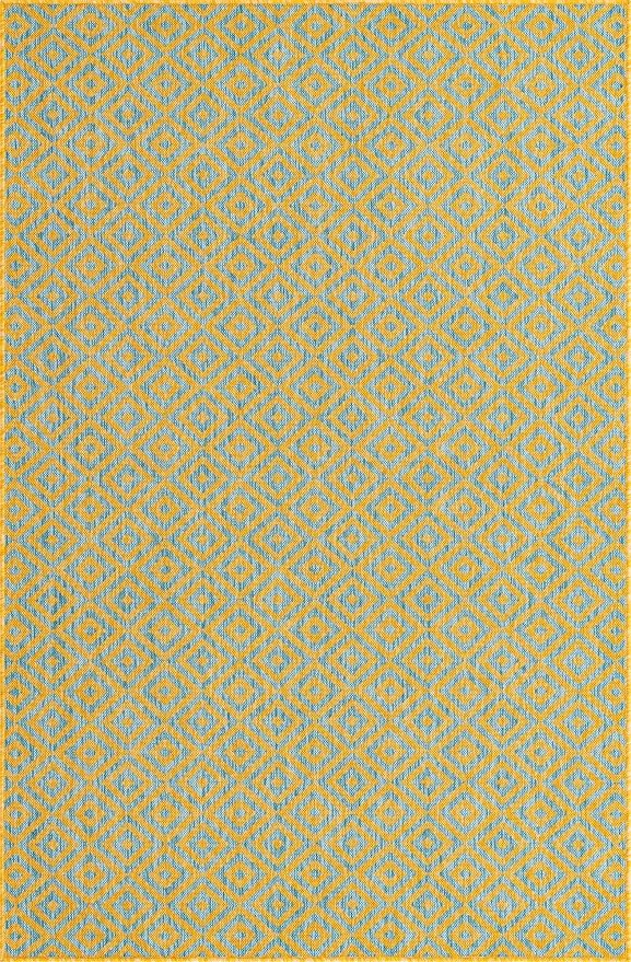 Unique Loom Jill Zarin Jill Zarin Outdoor Collection Area Rug - Costa Rica (5' 3" x 8' Rectangle, Yellow and Aqua/Light Blue)