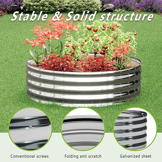 DIIYIV 2Pack 4x4x1ft Galvanized Raised Garden Bed, Planter Raised Garden Beds Outdoor, Round Clearance Raised Garden Beds for Gardening Vegetables