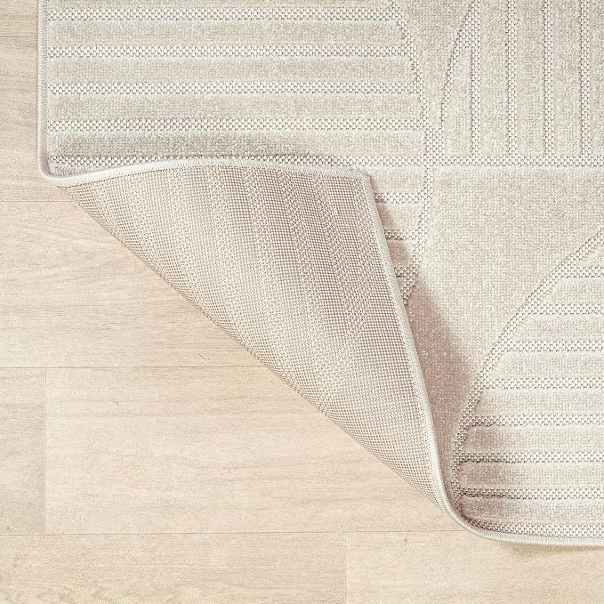 JONATHAN Y Nordby High-Low Arch Striped Ivory/Cream 7x7 Square Indoor/Outdoor Area Rug, Pet Friendly, Non-Shedding, Stain Resistant, Easy-Cleaning for Backyard, Patio (SCN104B-7SQ)
