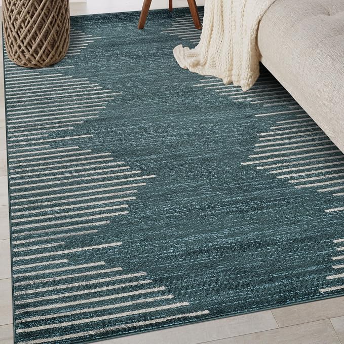 Rugshop Bohemian Stripe Stain Resistant High Traffic Area Rug Teal 5' x 7' | High Traffic,Fade Resistant, Living Room, Bedroom, Dining Room, Home Office, Kitchen, Entryway, Hallway, Nursery,Basement
