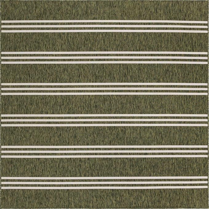 Unique Loom Outdoor Collection Area Rug - Anguilla (7' 10" Square, Green/ Ivory)