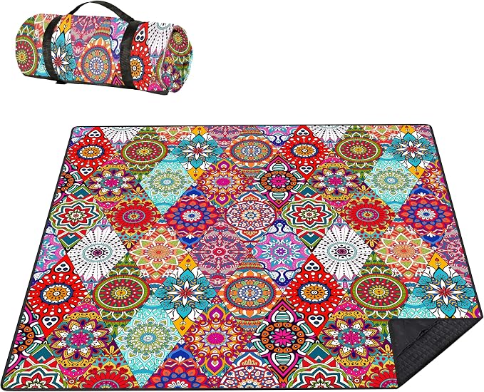 Picnic Blankets Beach Blanket 80" X 80" Extra Large Waterproof Camping Blankets Portable Outdoor Mat 3-Layer Blanket for Beach, Hiking, Park, Music Festival, Grass Lawn,Travel