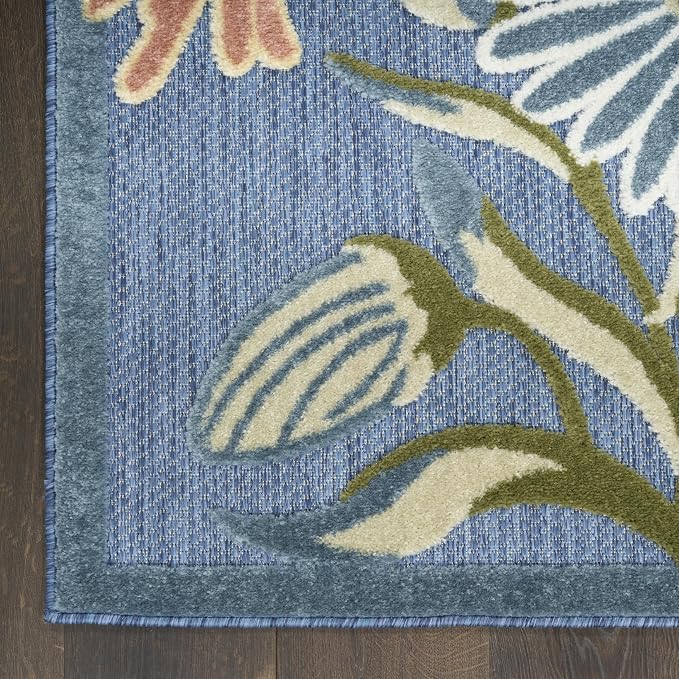 Nourison Home Aloha Blue Sage 2'8" x 4' Area Rug - Easy Clean, Non Shedding, Bed Room, Living Room, Dining Room, Kitchen (3' x 4')