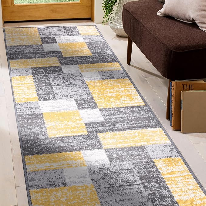Rugshop Oslo Modern Geometric Fade-Resistant Runner Rug Yellow 2' x 7' | Rectangular, Size 2' x 7', Living Room, Bedroom, Dining Room, Home Office, Kitchen, Entryway, Hallway, Nursery, Kids Room