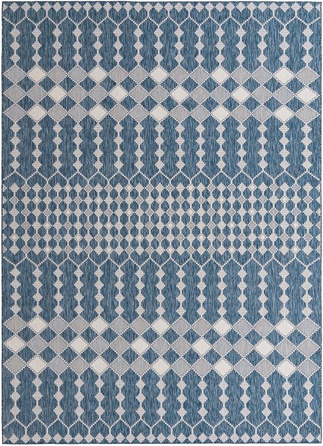 Unique Loom Outdoor Trellis Collection Area Rug - Traliccio (10' x 14' 1" Rectangle, Blue/ Ivory)