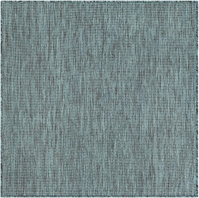 Unique Loom Outdoor Solid Collection Area Rug (4' 1" Square Teal/Navy Blue)
