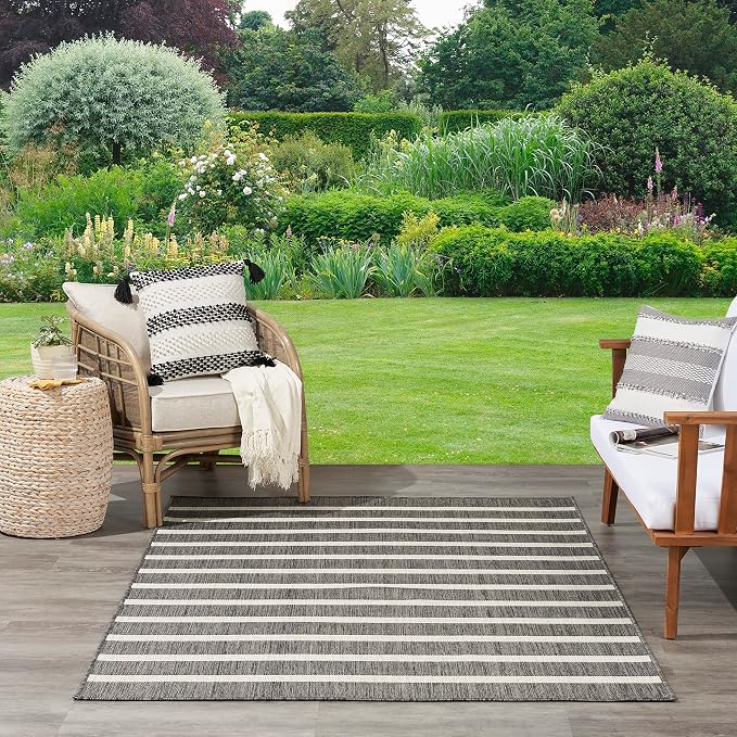 Nourison Home Positano Charcoal Ivory 5' x 7' Area Rug - Easy Clean, Non Shedding, Bed Room, Living Room, Dining Room, Kitchen (5' x 7')
